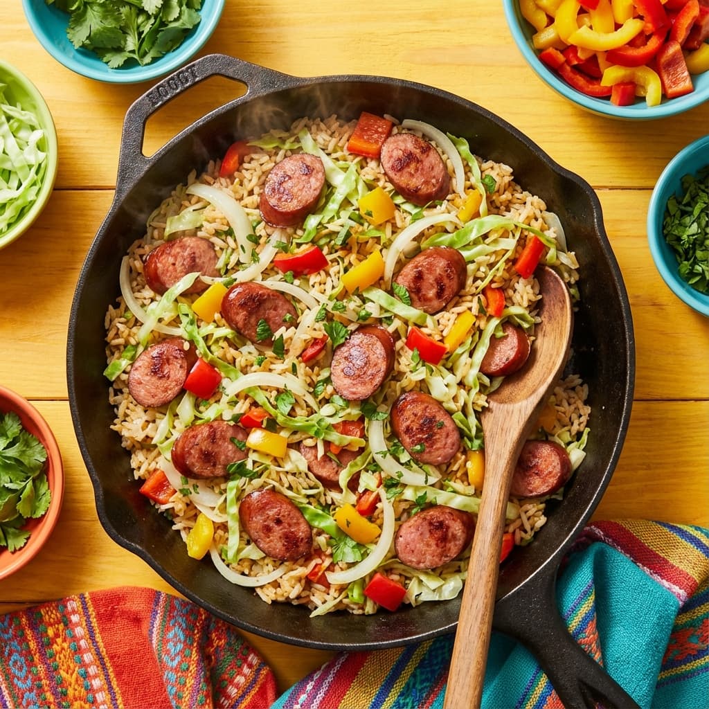Delicious sausage and rice bowl