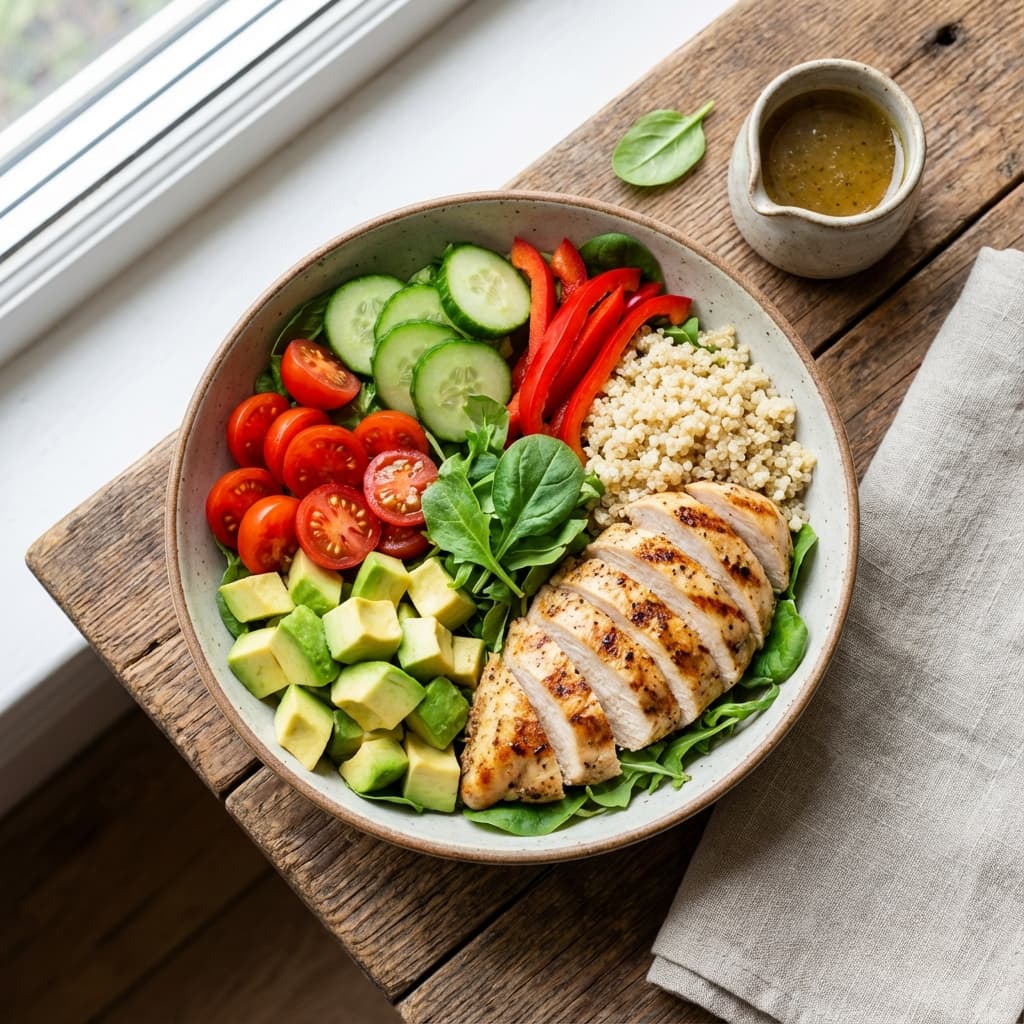 Healthy chicken and vegetable bowl