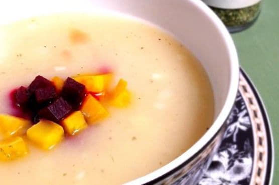 Potato & Leek Soup with Roasted Beets