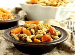 Pasta with Butternut Squash, Sausage and Sage Pesto