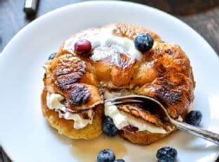 Blueberry Stuffed Croissant French Toast with Bacon